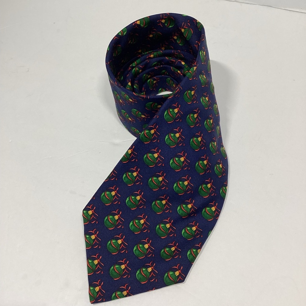 BROOKS BROTHERS MAKERS Vintage Navy Blue 100% Silk Ornaments Christmas Tie